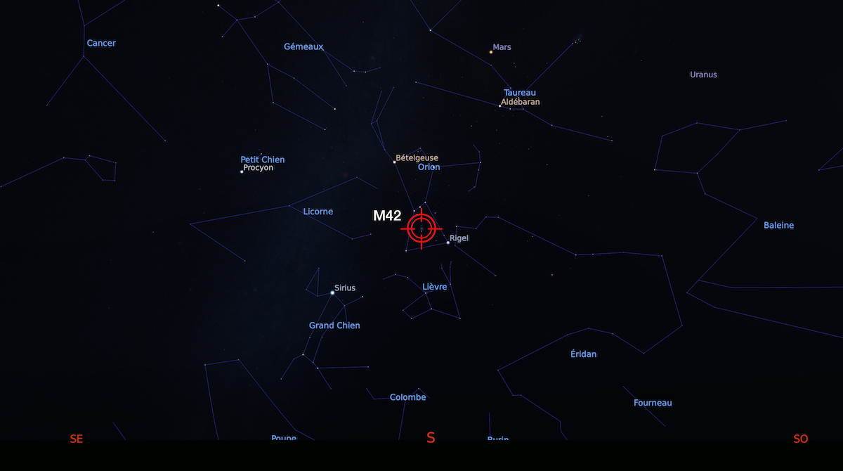 Localisation de la Grande nébuleuse d'Orion