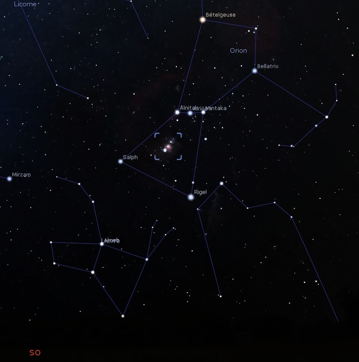 Localisation de la Grande nébuleuse d'Orion